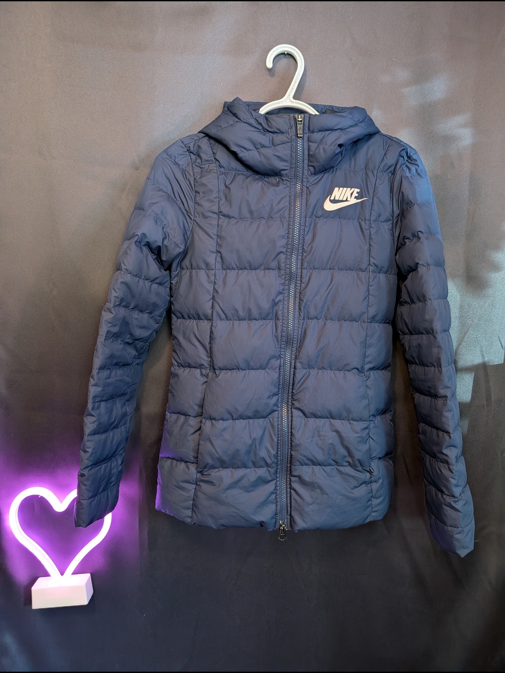 Nike Women's Navy Hooded Quilted Puffer Jacket Super Warm Blue Fall Winter